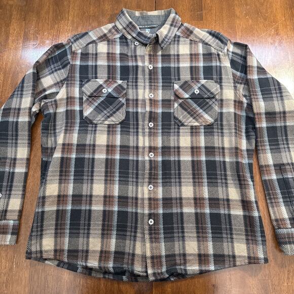 KUHL Dillingr Flannel Shirt Men’s Large Brown Black Tan Long Sleeve Button Up - Picture 1 of 15